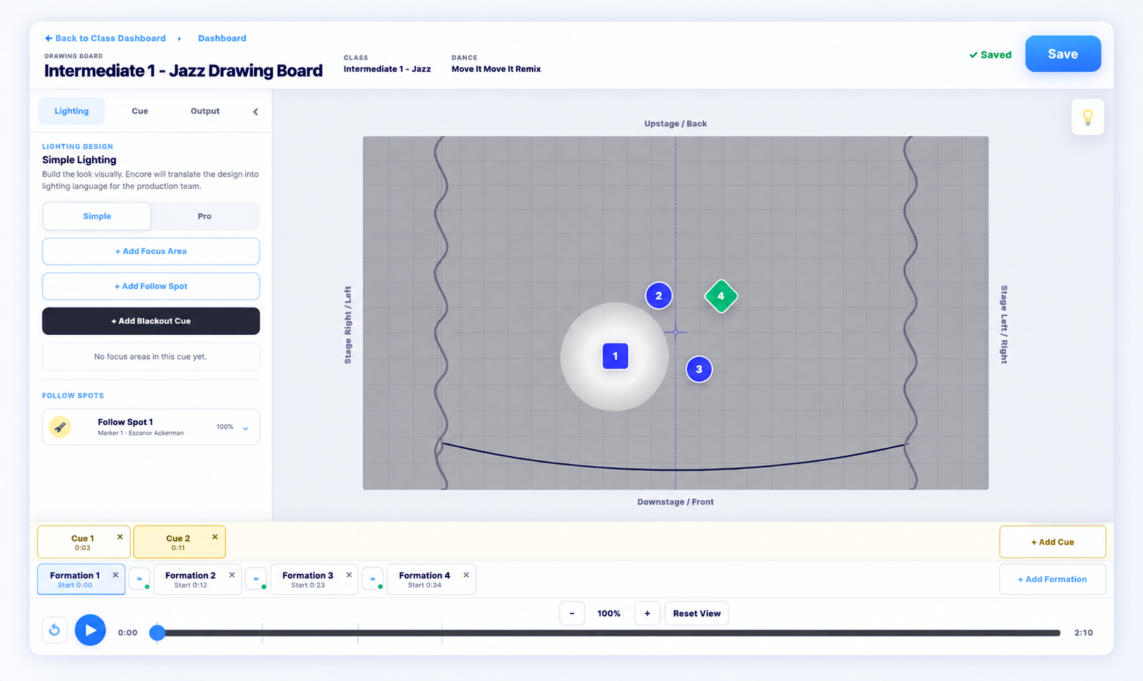 Encore Drawing Board lighting cue editor
